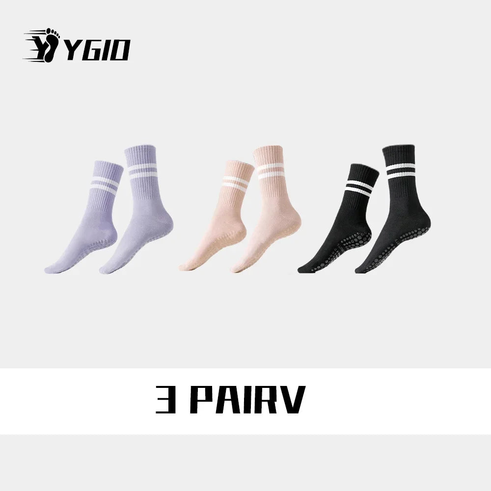 3pairs  Grip Socks for Women, Non Slip Pilates Yoga Socks with Double Stripes Non Slip Socks for Workout, Ballet, Athletic Socks