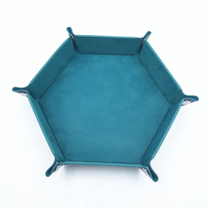 18Colors Foldable Dice Tray PU Leather Flannel Hexagonal Dice Rolling Plate Table Game Office Sundries Key Portable Storage Box