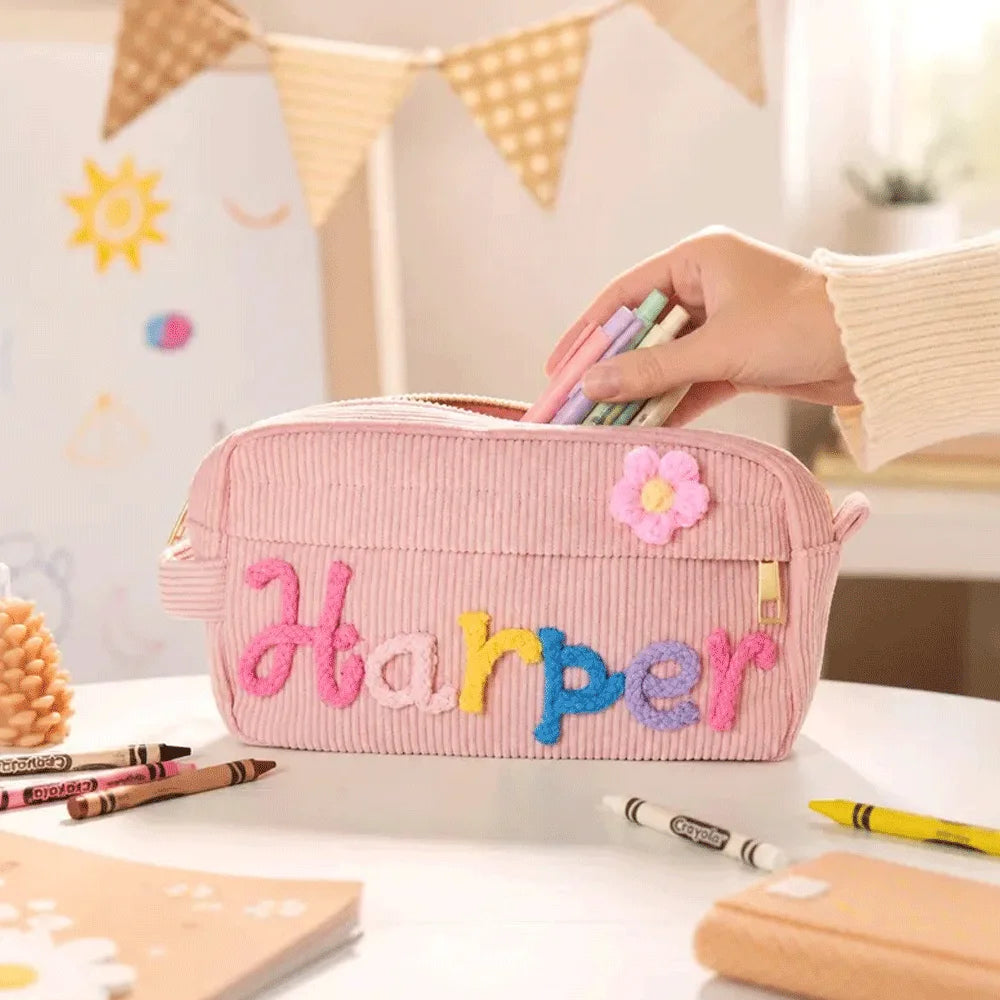 1pc Custom Corduroy Makeup Bag: Personalized yarn name bag, stylish and simple mini portable storage bag with large capacity