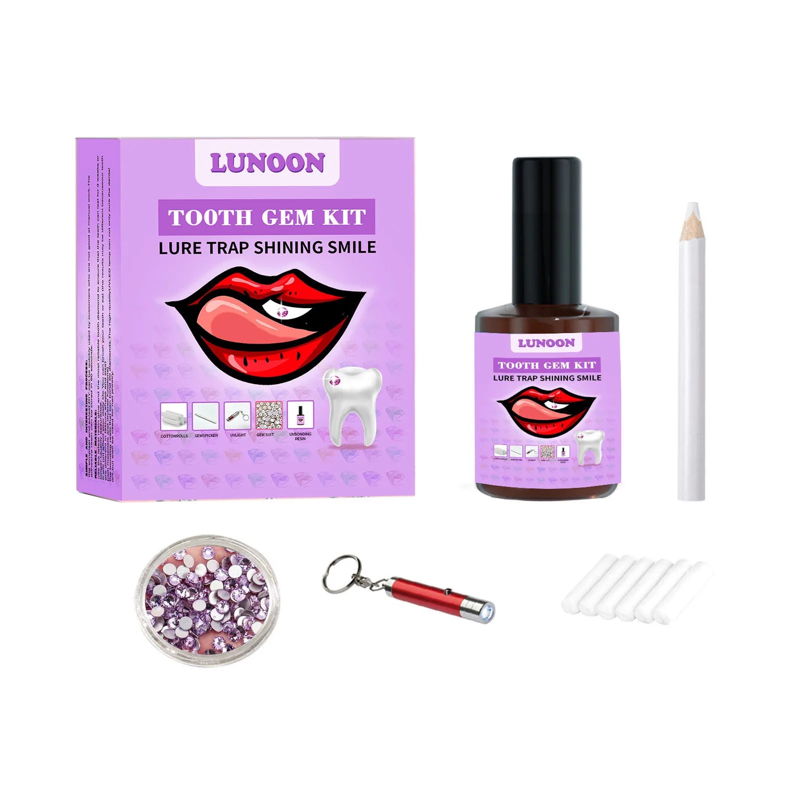 Strong-Adhesive & Removable Tooth Gem Set - With Dental Glue for Secure DIY Crystal Decoration, Unisex Smile Customization.