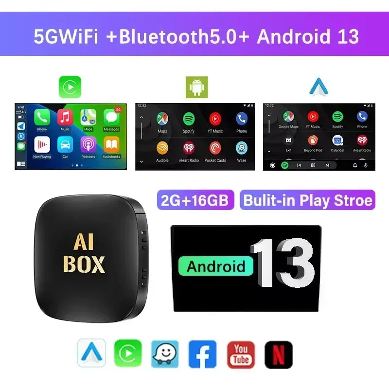 2025 CarPlay Smart Ai Box Android Wireless CarPlay Android Auto Adapter For Netflix For YouTube Car Intelligent Systems 5G WiFi