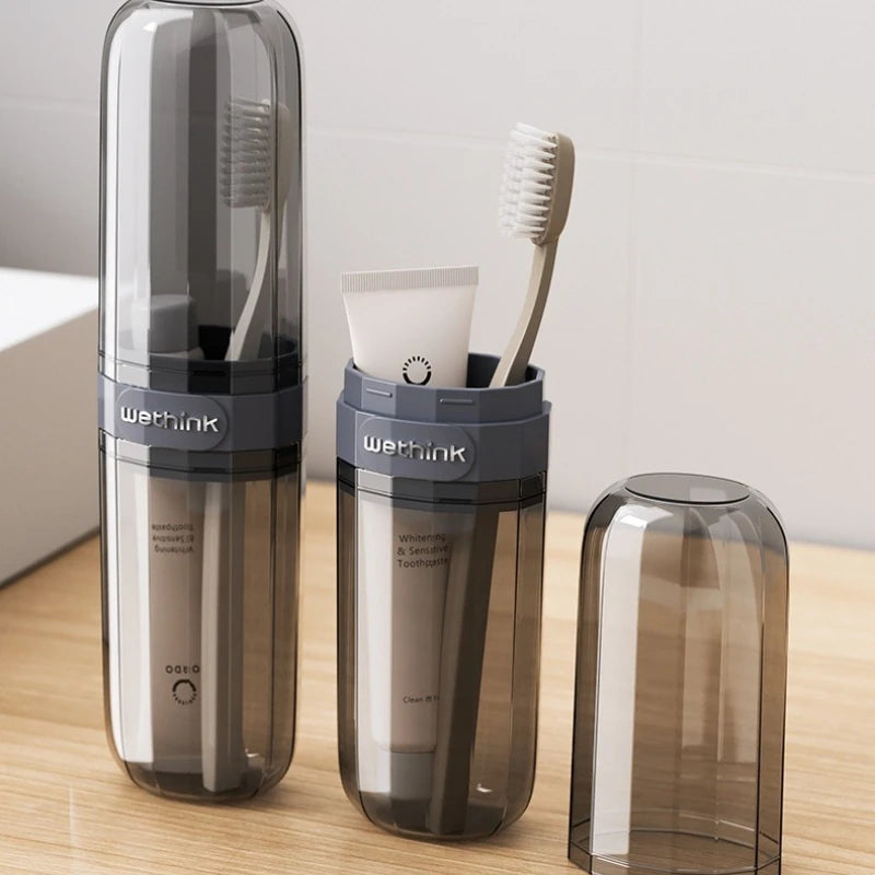 Essential Travel Items Travel Mouthwash Cup Portable Toothbrush Tooth Care Kit Transparent Toiletry Set Storage Box