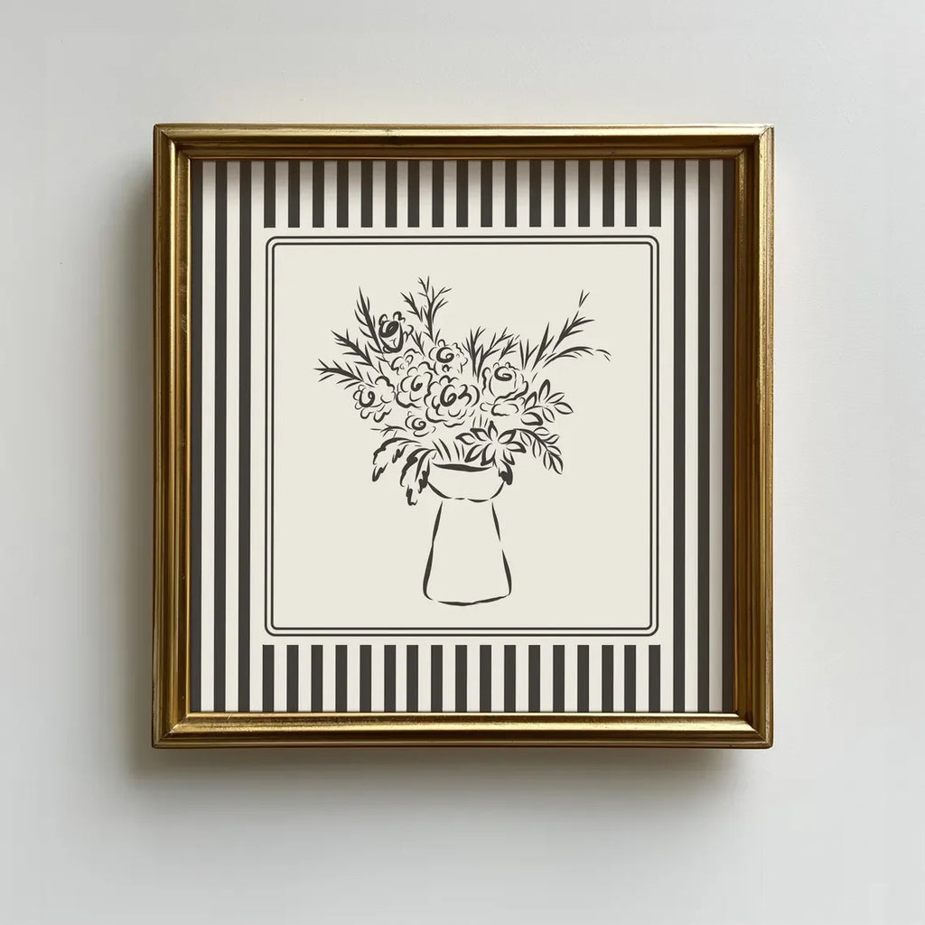 Black and White Striped French Cafe Print, Minimalist Illustration, Digital Downloads, Art Print, Gift Idea, Aesthetic