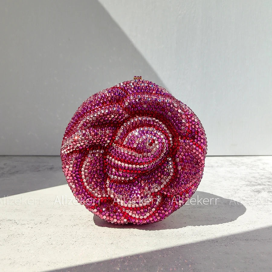 Alizekerr Rose Shaped Crystal Evening Bags Women Gorgeous Chic Rhinestone Flower Clutch Purses And Handbags Bridal Wedding Party