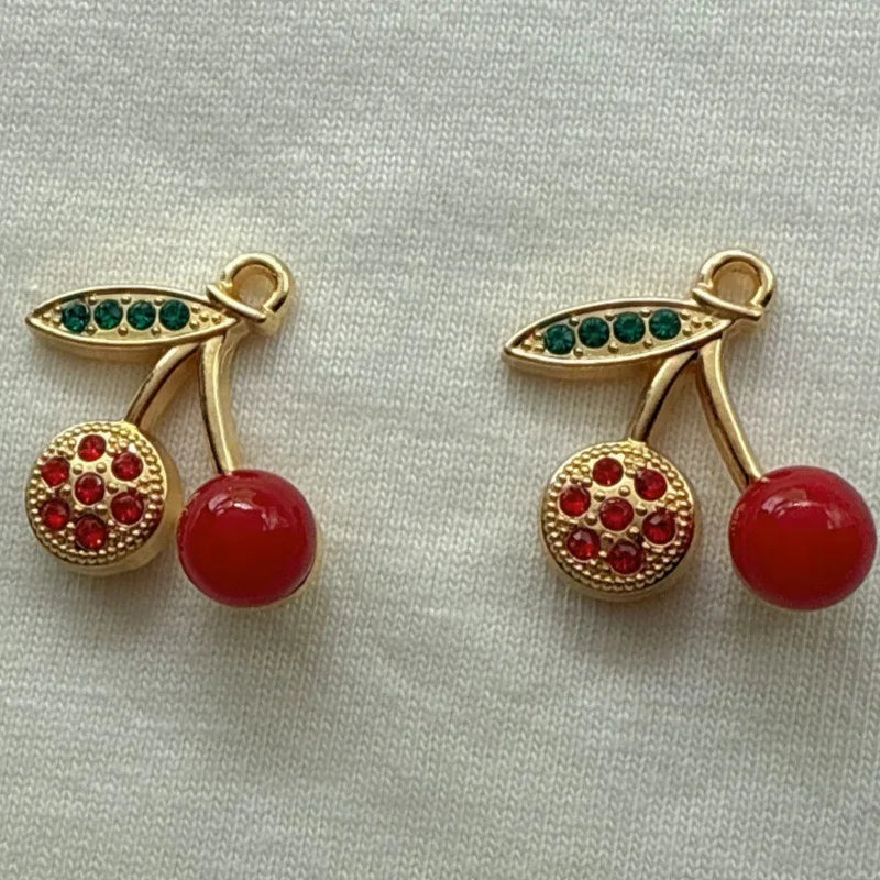 12pcs Amazon Red Cherry Keychain DIY Accessories Water Diamond Resin Fruit Pendant Car Women's Bag Pendant