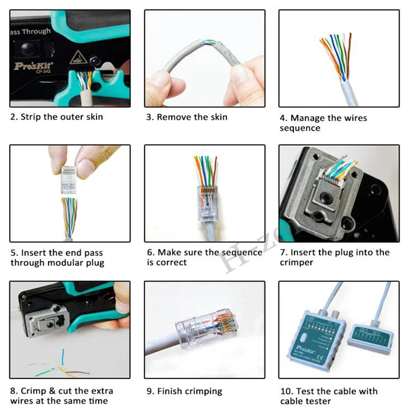 Pro'skit CP-342 End Pass Through Mini Crimper Pliers 8P8C RJ45 Perforated Crystal Head Crimp Tool 4in1 Ethernet LAN Stripper