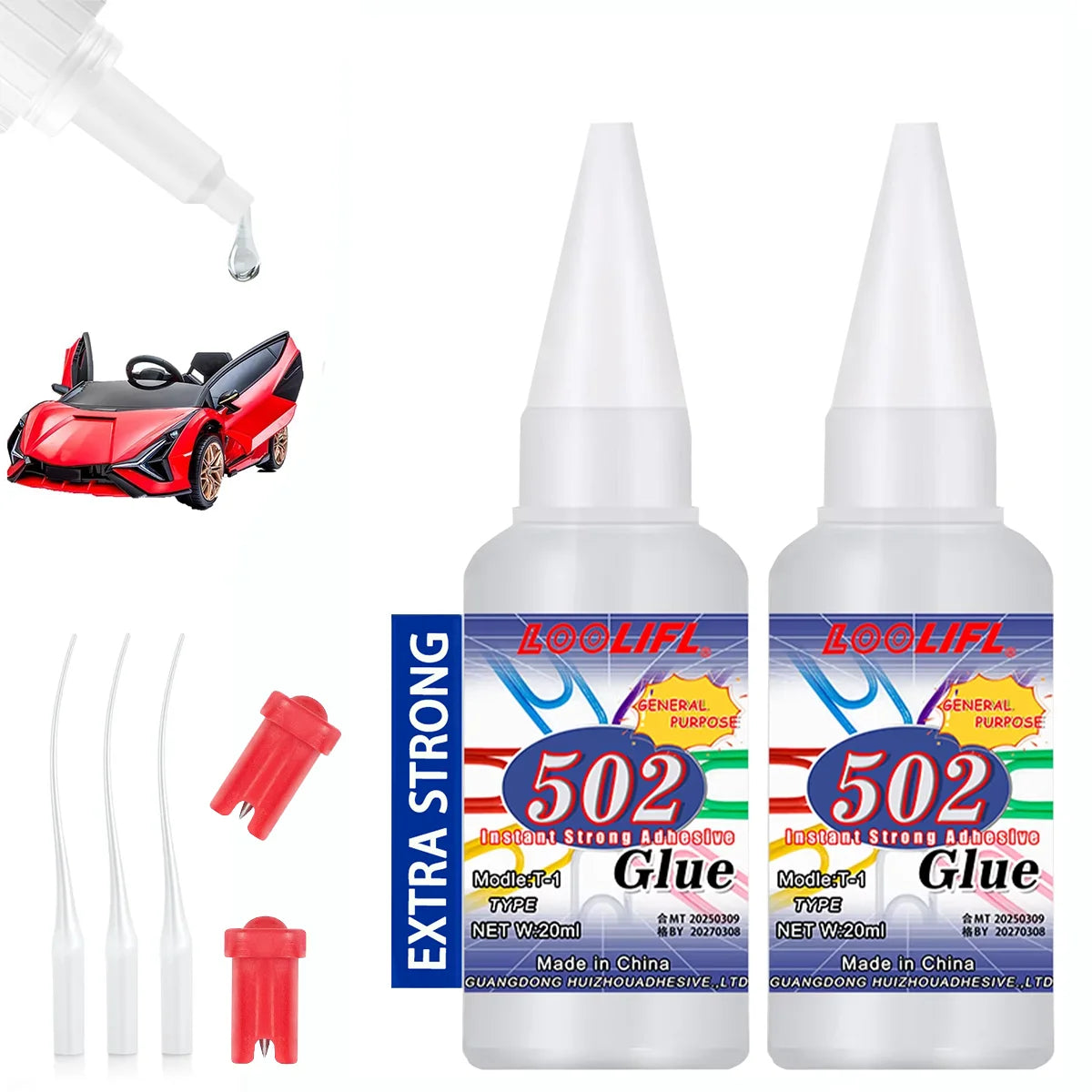 Loolifl, 502 Super Glue, Instant Adhesive, Cyanoacrylic Acid, Strong Repair for Plastics, Wood, and Furniture (with Glue Opener)