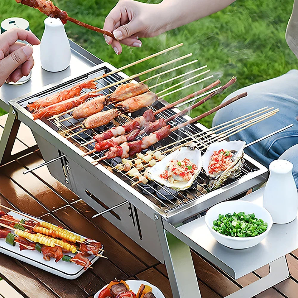 Stainless Steel Grill Outdoor Portable Charcoal Thickened Barbecue Household Small One-second Folding Carbon Baking Skewer Oven