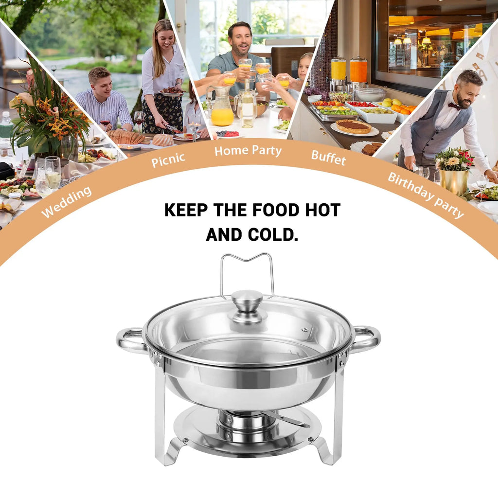 2 Pack 5QT Round Stainless Steel Chafing Dishes Buffet Set with Visible Glass Lid Holder Buffet Food Warmers for Parties Dinners Catering Events