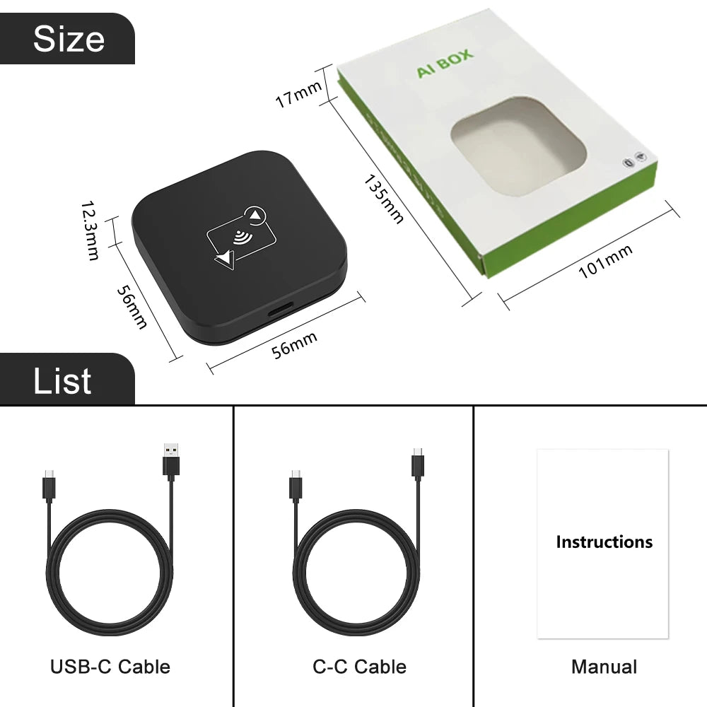 2 in 1 Wireless CarPlay Apple Adapter Android Auto Mini Universal Car USB Dongle Plug & Play New Smart AI Box KowanKit 2025