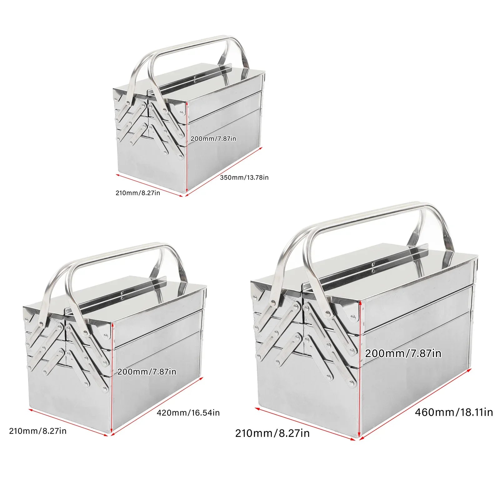 3 Layer 5 Tray Cantilever Tool Box Metal Folding Portable Auto Maintenance Tool Storage Box Organizer Stainless Steel