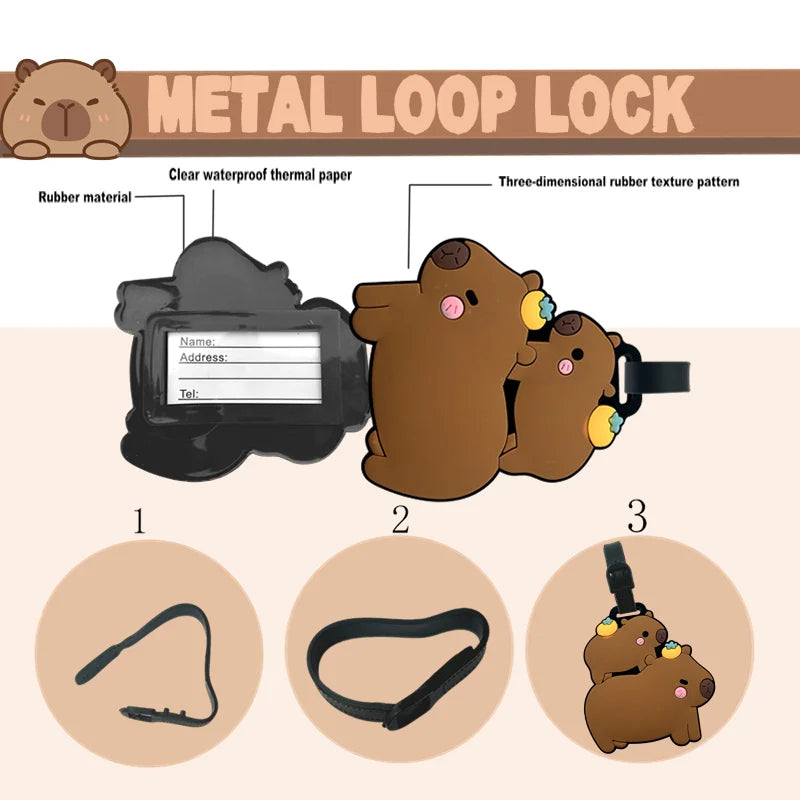 Travel accessories, luggage tags, cartoon capybara, PVC luggage, ID card, address holder, luggage boarding tag, portable tag