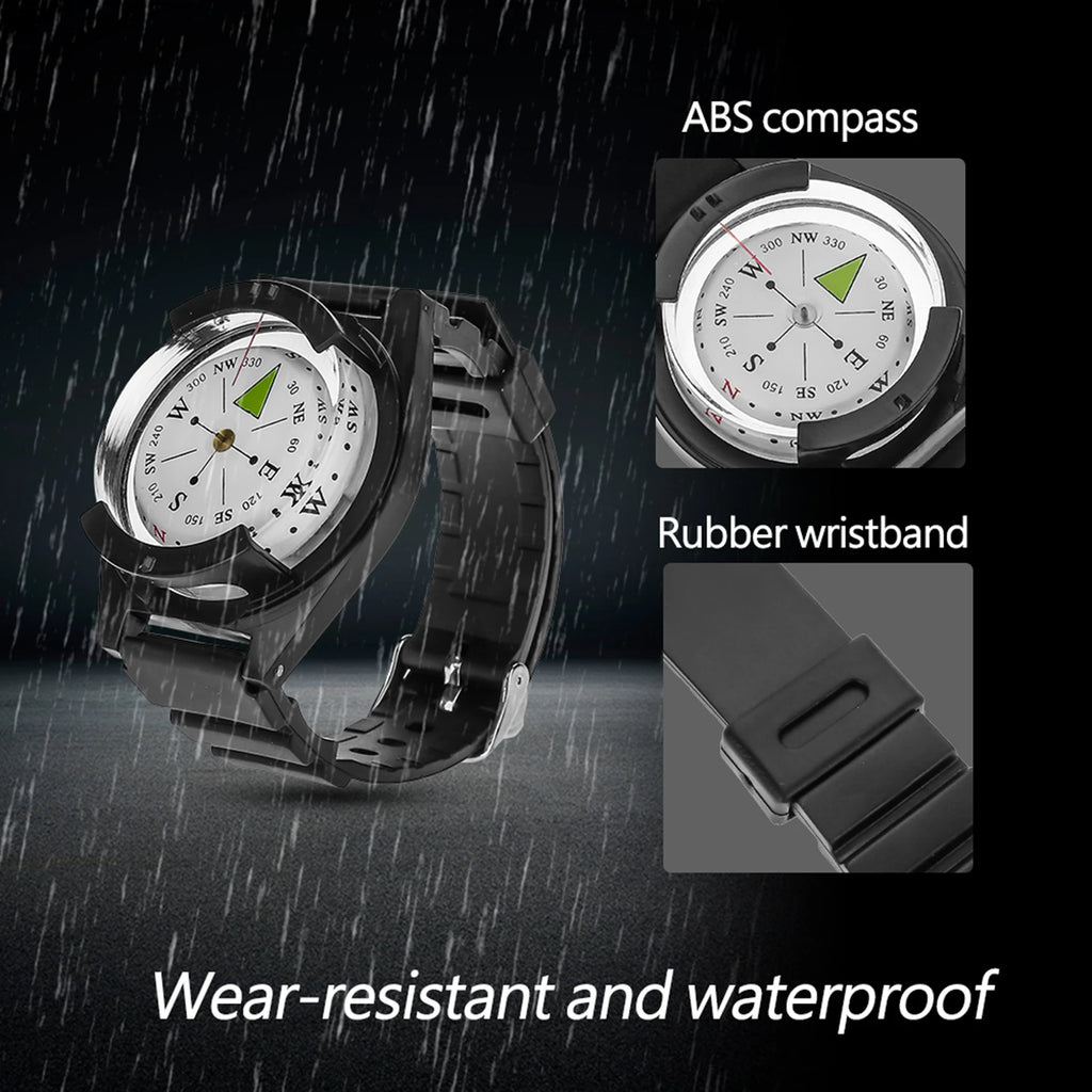 Mini Compass Wrist Compass Watchband Compass Outdoor Mini Lightweight Wristwatch ABS  Rubber Watchband Tool Accessory