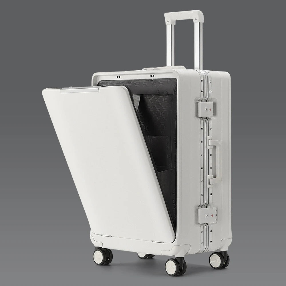 KLQDZMS Front Opening Compartment Multifunctional Aluminum Frame Luggage 20/24/26 Inch  Large Capacity Password Travel Suitcase
