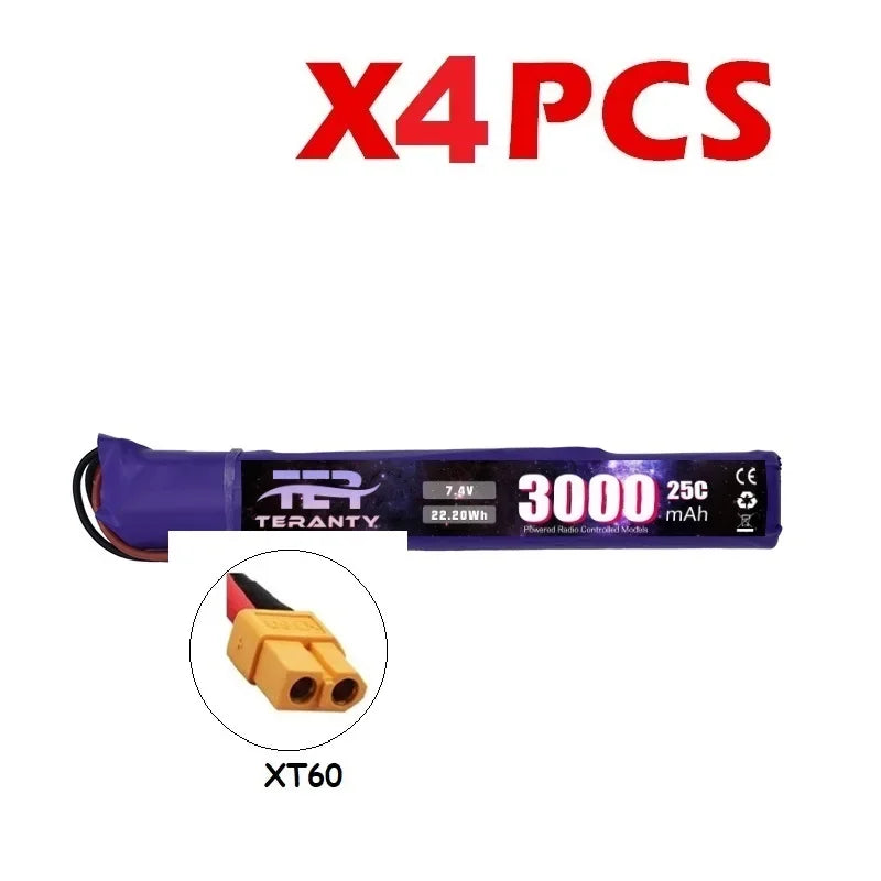 7.4V 3000mAh LiPo Battery with Small Tamiya Deans T Connector 2S For Electric Toys Water Bullet Gun Battery Parts Accessories