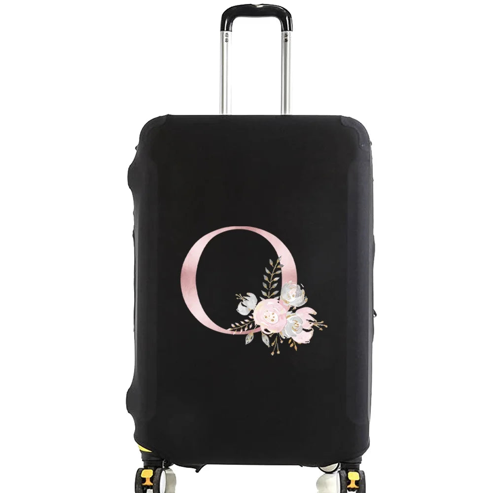 Luggage Case Suitcase Protective Cover Pink Flower Letter Name Pattern Travel Elastic Luggage Dust Cover Apply 18-28 Suitcase