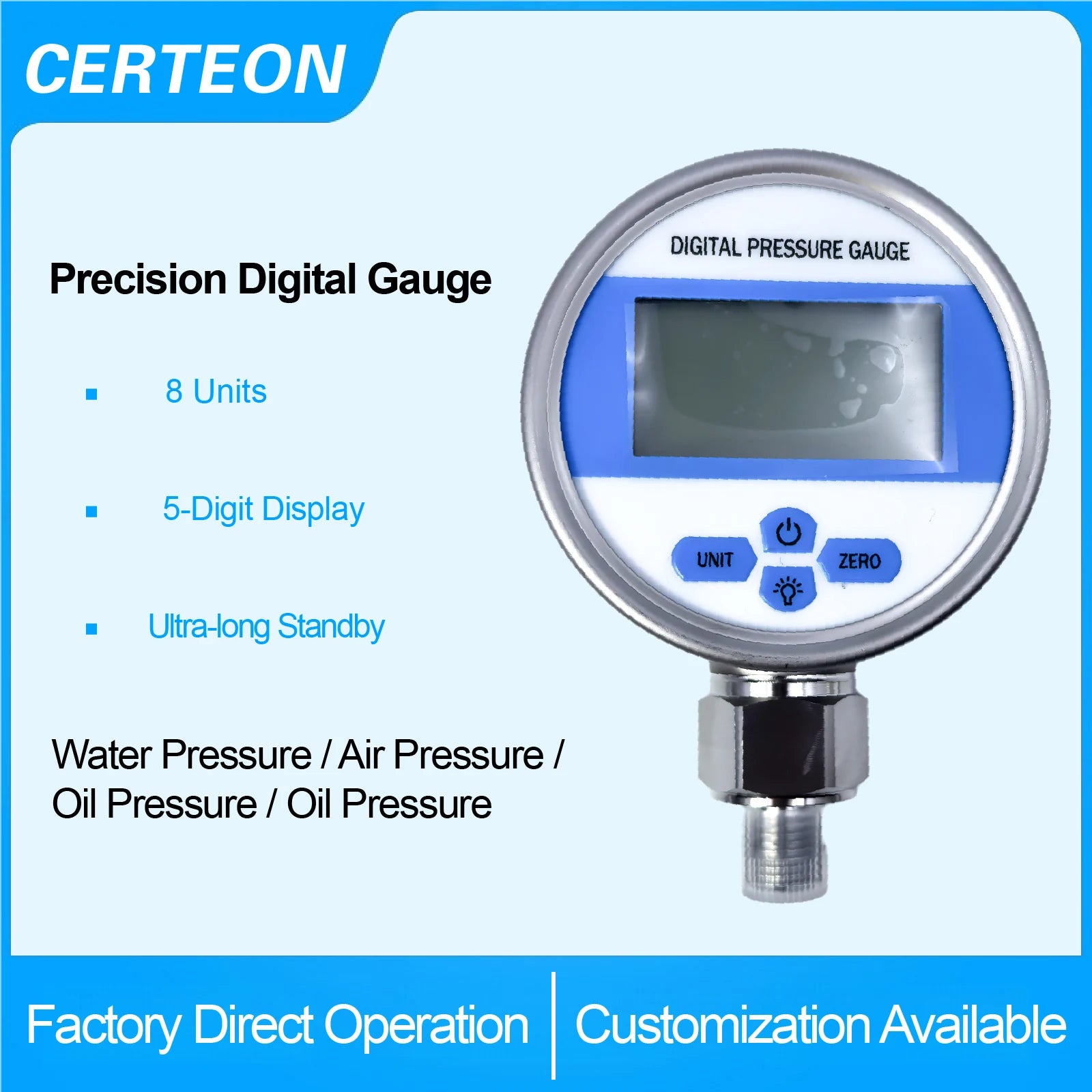 YB80A Digital Pressure Gauge High Accuracy Electronic Pressure Gauge Vacuum Positive Negative Peak Hold LCD