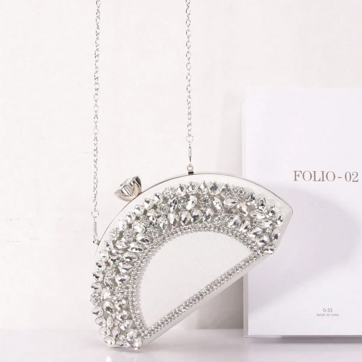 Luxury Collection Four Elegant Semi Circular Handbags in Black Pink Silver Sparkling with Golden Accents Colorful Gems