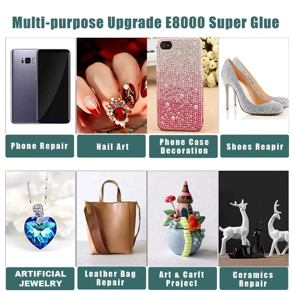 T7000 & E8000 Jewelry Adhesive 15/110g: Suitable for bonding rhinestones, pearls, glass, and metal—waterproof and transparent