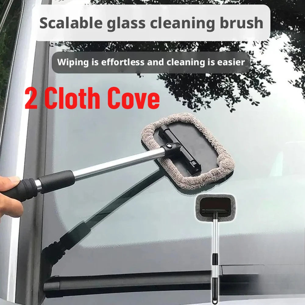 Car Windshield Cleaning Tool Set 2 Cleaning Towel Spray Bottle Telescopic Long Handle Defogging Brush Glass Clean Dust Remover