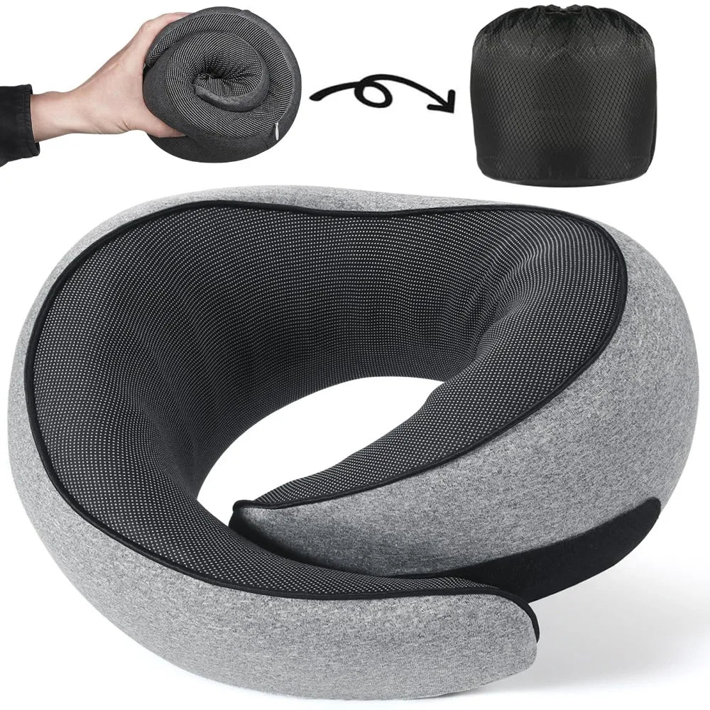 1 Pcs Pure Memory Foam Neck Pillow For Airplanes Comfortable Breathable Cover 360° Support Stowable Pillows For Sleeping Car