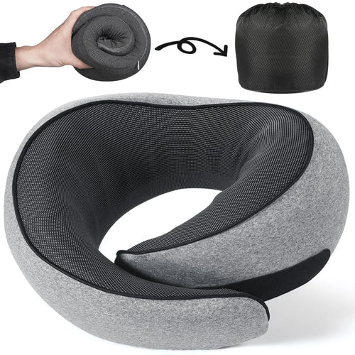 1 Pcs Pure Memory Foam Neck Pillow For Airplanes Comfortable Breathable Cover 360° Support Stowable Pillows For Sleeping Car