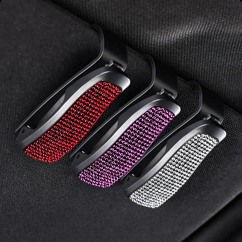 Universal Bling Car Glasses Holder for Car Sun Visor Crystal Rhinestones Eyeglasses Hanger Mount with Ticket Card Clip