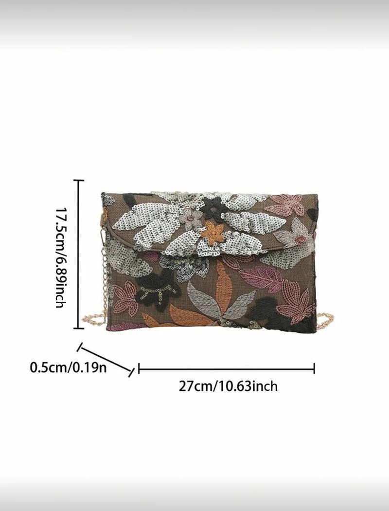 Sequin Embroidered Floral Envelope Bag, Women's Fashionable Sequin Patchwork Clutch Bag, Party Evening Bag, Irregular Cut Design, Suitable for Women, Ideal for Parties, Weddings, Balls, Perfect for Parties, Weddings, Ball Din