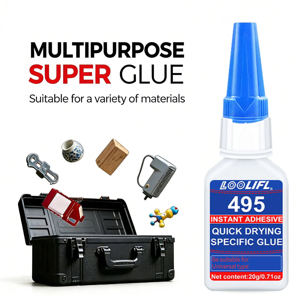 Loolifl 495 Instant Super Glue 20Gl Quick Drying Cyanoacrylate Adhesive for Metal Plastic Ceramic Wood Leather Rubber DIY Repair