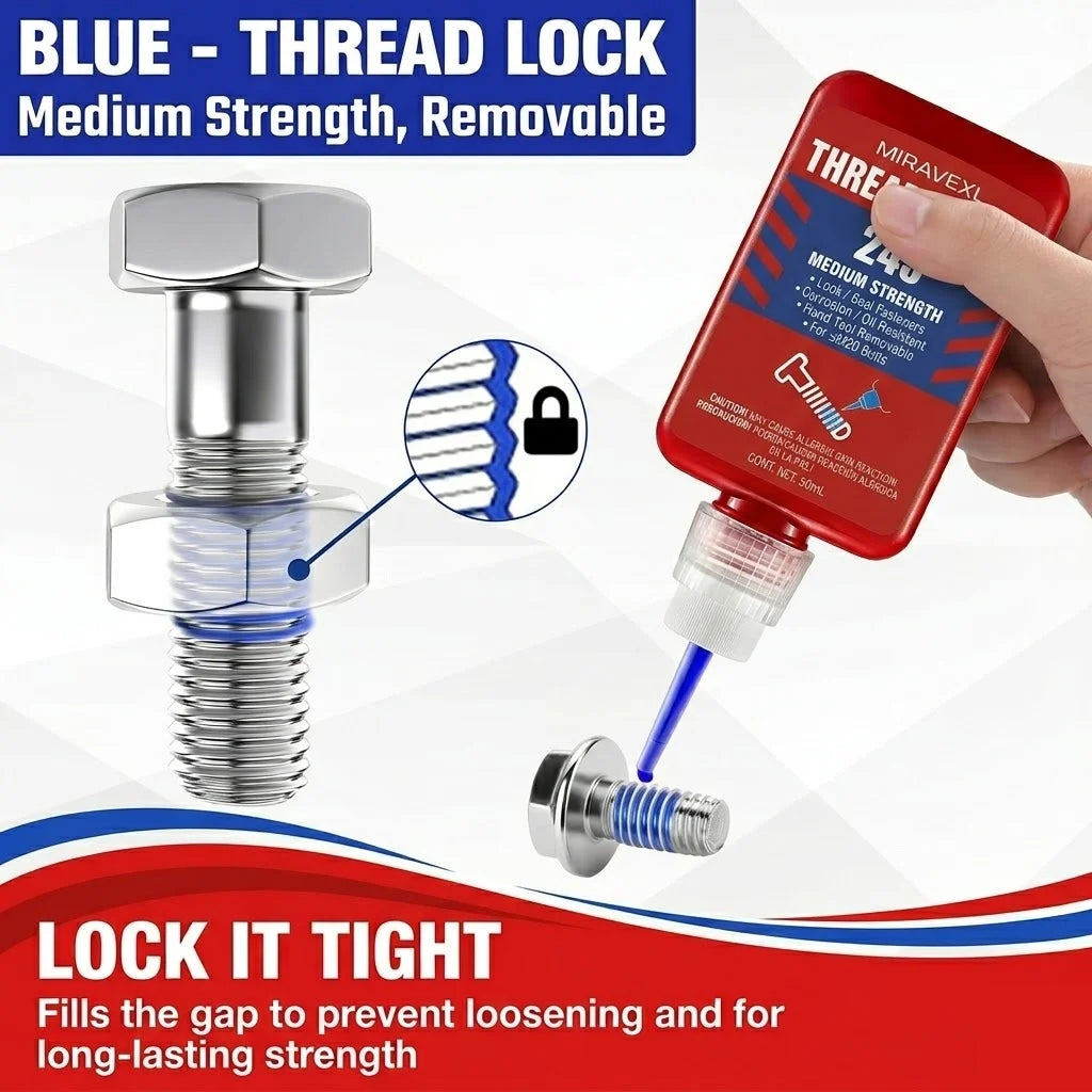MIRAVEXL 243 Threadlocker Medium Strength Anaerobic Adhesive Antiloose Screw Glue Oil Resistant Fastener Sealant 10ml 50ml