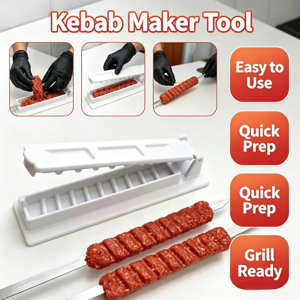 Single Row Kebab Maker BBQ Meat Skewer Press Machine Reusable Plastic Tool for Grill Preparation Kitchen Cooking Accessory