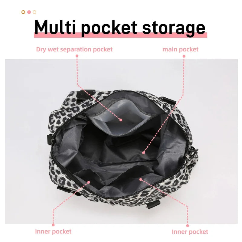 Leopard Printing Travel Duffels Bag Large Capacity Sports Gym Tote Bag Weekend Luggage Storage Bag for Students