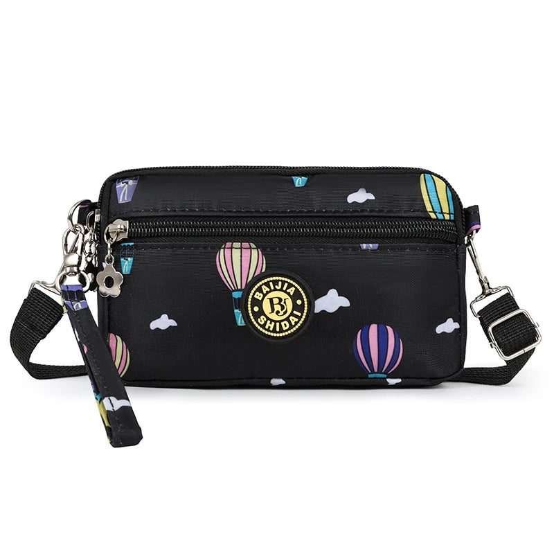 Lightweight Utility Crossbody Bag Durable Nylon Canvas Floral Print Multi Compartment Secure Zipper Women Travel Handbag