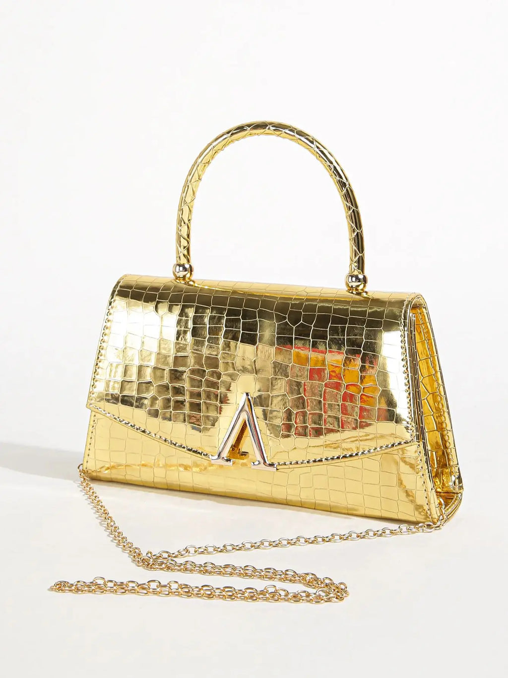 Women's Solid Color Mini Square Satchel Evening Bag, Elegant Dinner Chain Bag For Women,Elegant,Exquisite Patent Square Evening