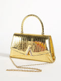 Women's Solid Color Mini Square Satchel Evening Bag, Elegant Dinner Chain Bag For Women,Elegant,Exquisite Patent Square Evening