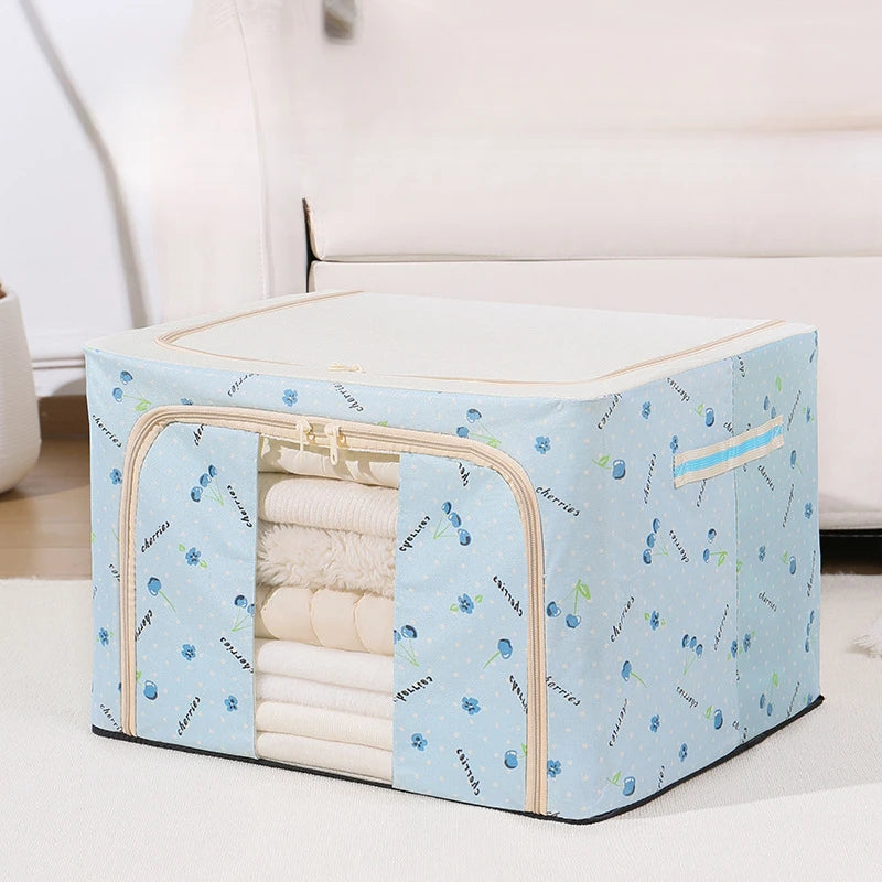 66L Portable Zipper Clothes Storage Organizer Box, Foldable Waterproof Oxford Storage Bin With Transparent Window