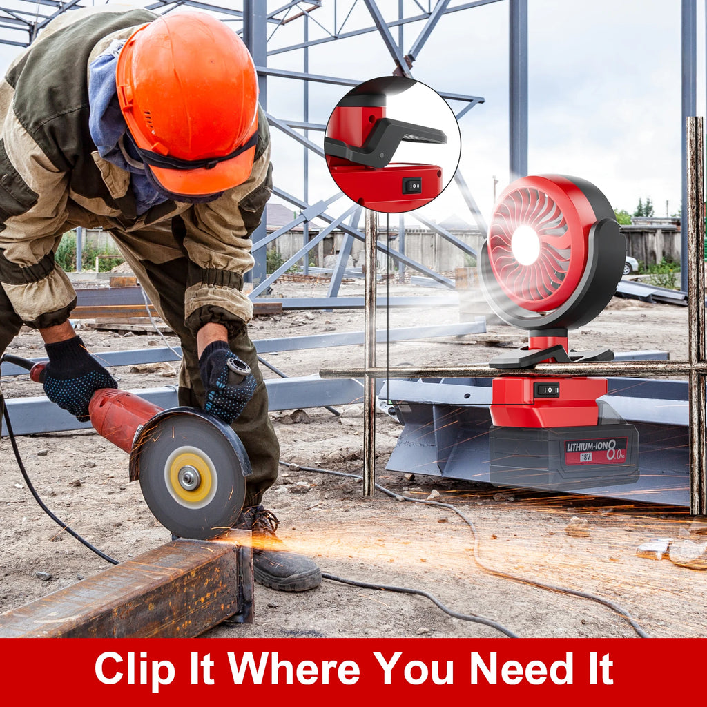 Nananuu Cordless Fan&Camping Light For Milwaukee M18 18V Battery Camping Workshop Strong Wind Suitable Various Scenarios
