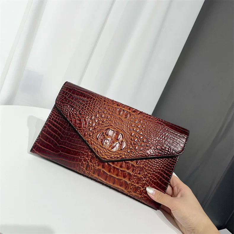 Women Hot Sales Crocodile Handbag  Female Alligator Pattern Leather Clutches Purse Crossbody Shoulder Bag Evening Bags