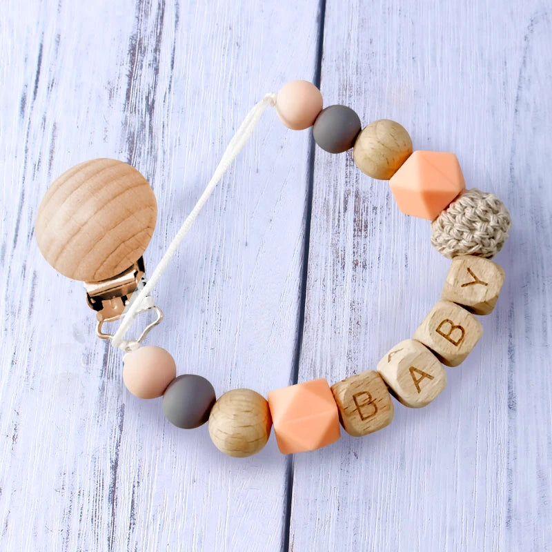 Custom Free personalized Name baby pacifier holder chain Handmade silicone crown safe teether Newborn Chew Gift