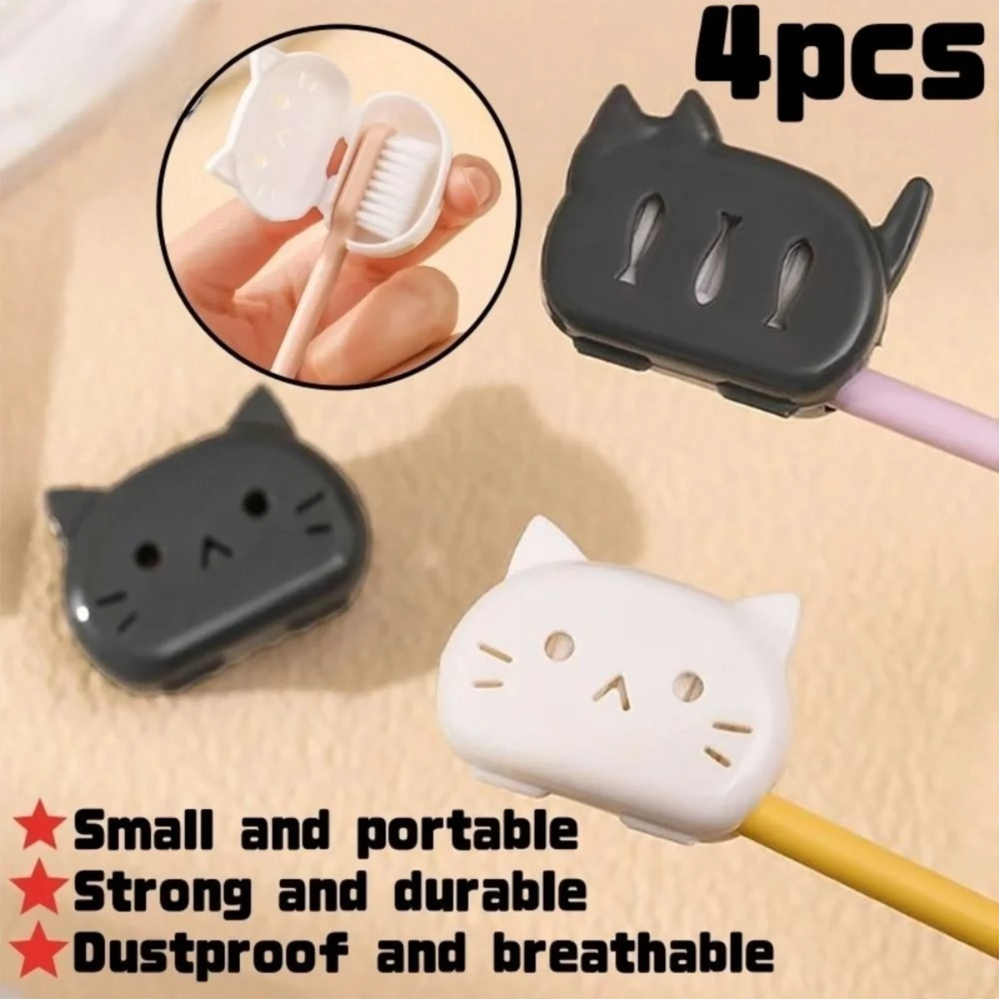 4Pcs Plastic Cat Toothbrush Protective Covers Portable Cat Shape Toothbrush Head Case Dustproof Head Germproof