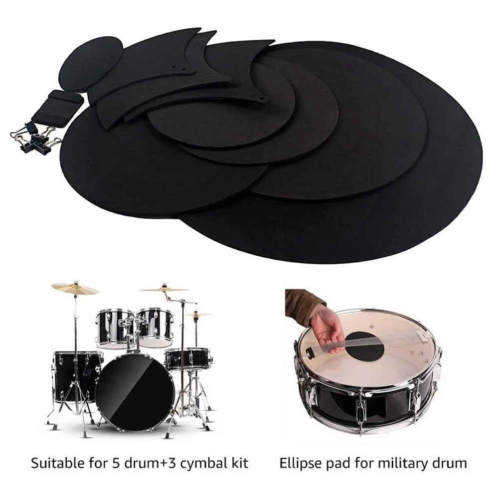14Pcs Drum Mute Pads Sponge Silencer Drumming Practice Foam Pad Cymbal Mute Pad Belt Mat Musical Percussion Instruments Drum Pad