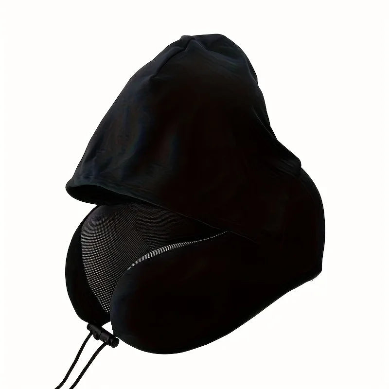 1pcs Outdoor Travel Car Pillow Memory Cotton Hooded U-shaped Pillow Removable Washable Neck Pillow