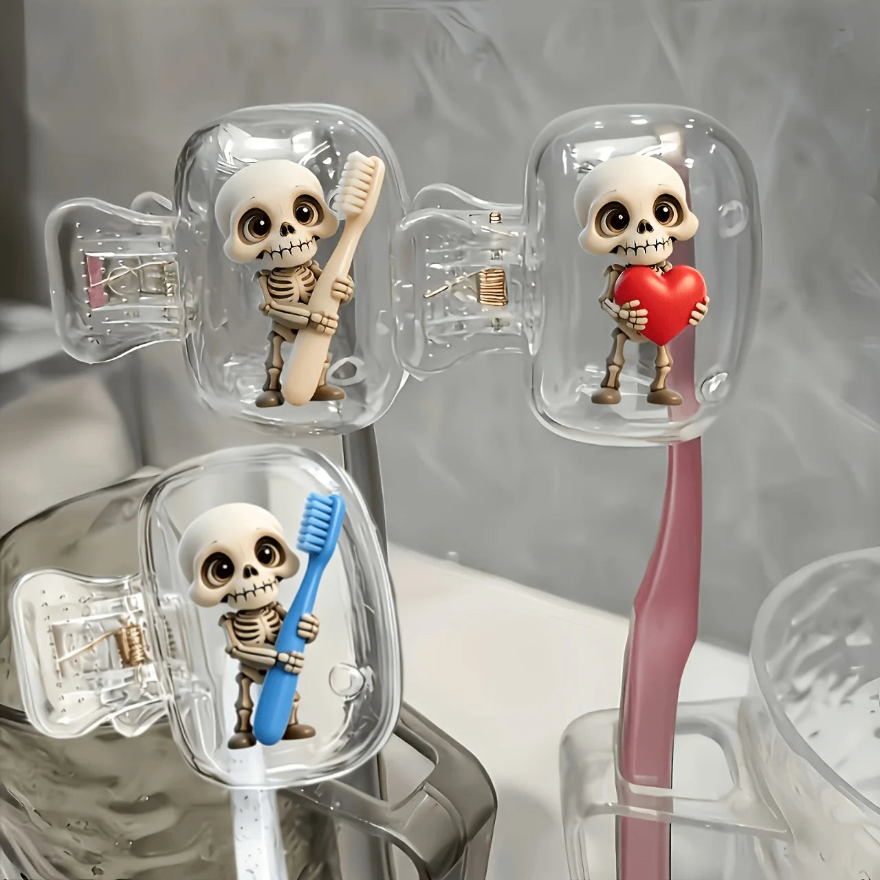 Portable Toothbrush Head Cover with Skull Pattern, Storage Case, Toothbrush Protective Cover Holder For Travel, Outdoor Trips.