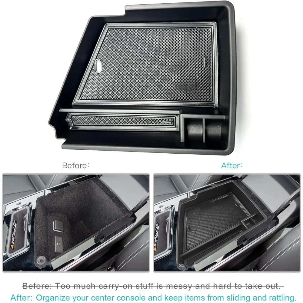 For Cadillac Lyriq 2023-2025 Center Console Tray Armrest Divider Durable ABS Black Functional Storage Box Car Accessories