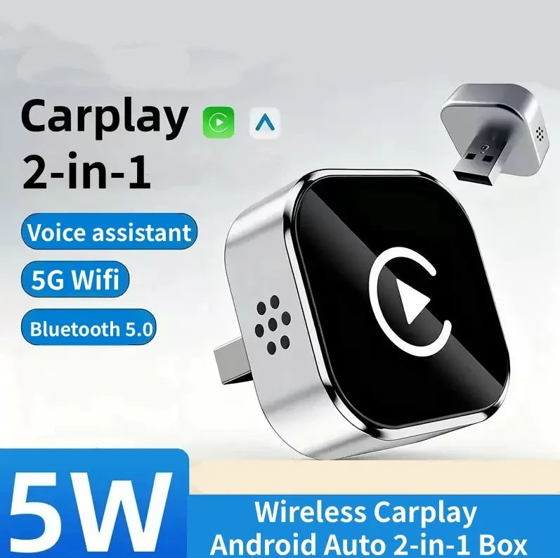 CarPlay Android Auto Adapter 2in1 5G WiFi Bluetooth Fast Connection Universal for Car Plug Play voice assistant