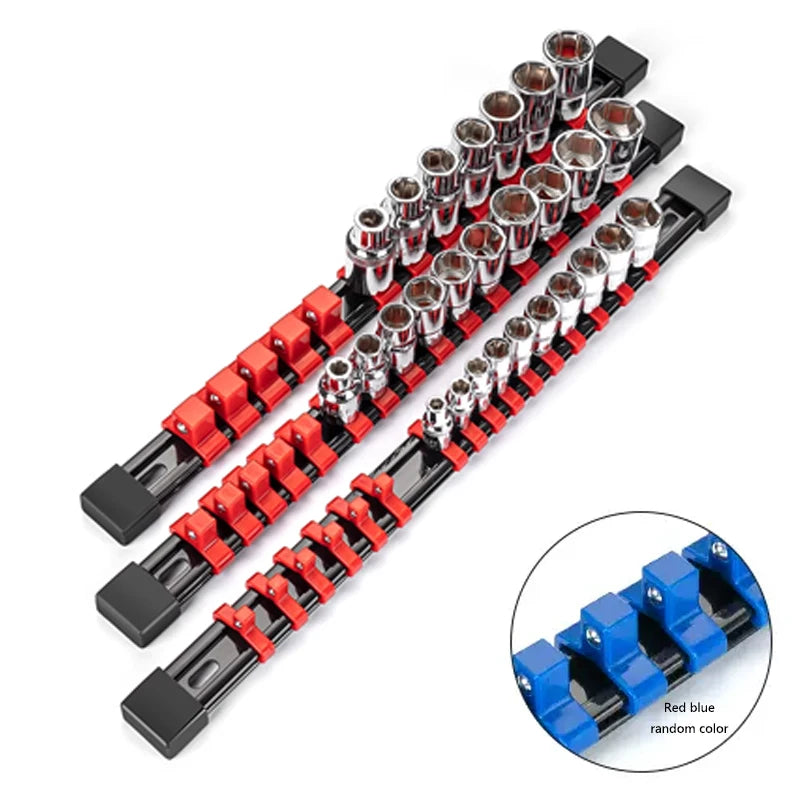 1Pcs 1/4" 3/8" 1/2" ABS Socket Organizer Universal Adjustable Socket Wrench Rail Holder Portable Red&Blue Organizer Home Tool