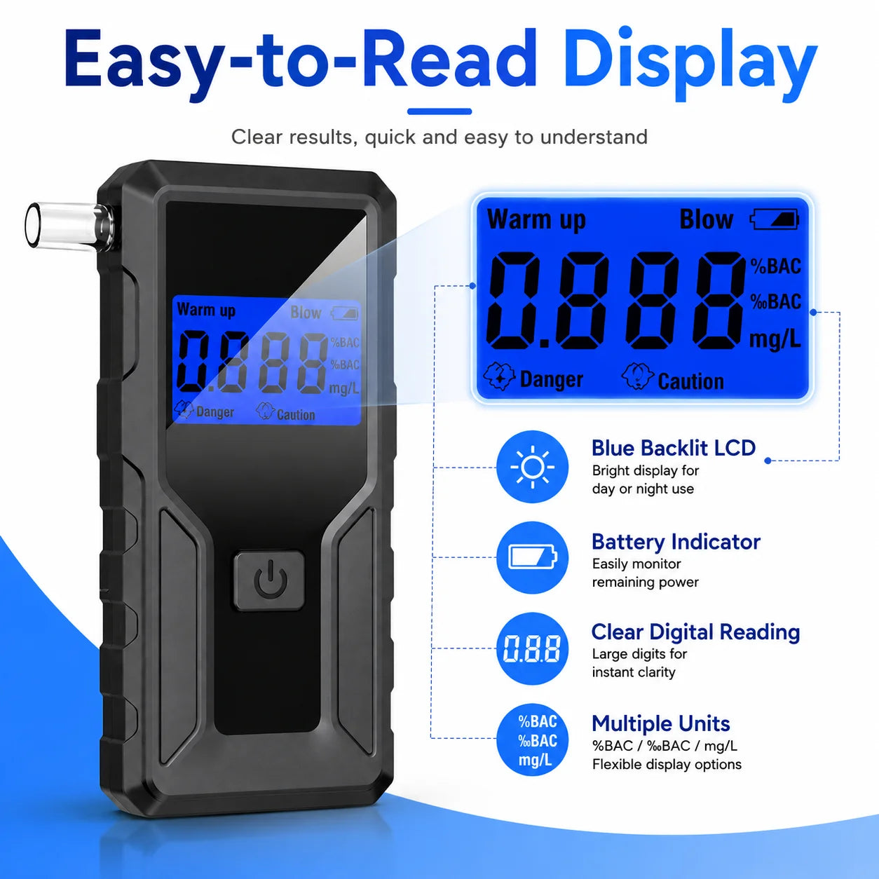 Alcohol Breathalyzer Tester with Digital LCD Display Grade Accuracy Personal Alcohol Tester for Home Use Drunk Driving Analyzer