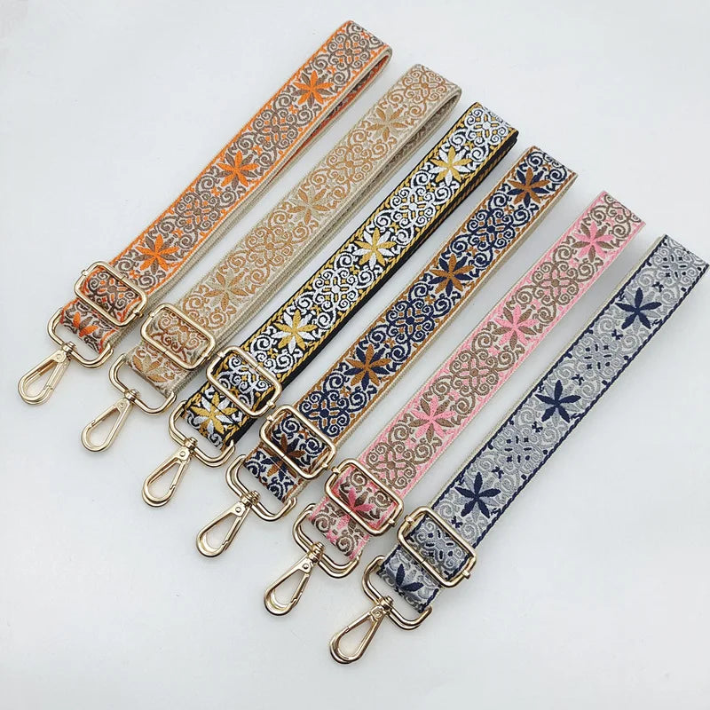 Ethnic Style Embroidered Messenger Single Shoulder Width Bag Strap Woven Long Shoulder Strap Adjustable Bag Replacement Strap