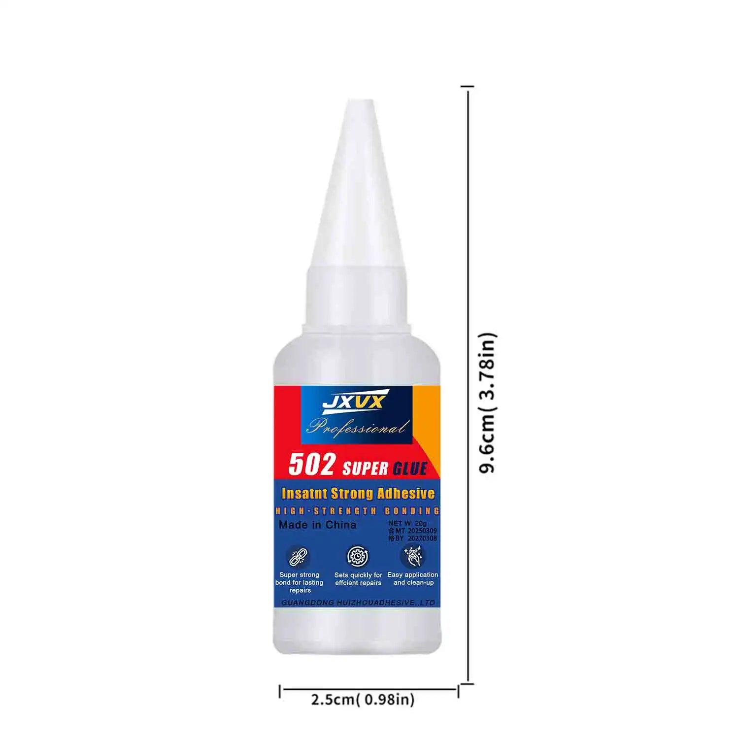 20g 502 Multi-Purpose Super Glue Instant Quick-drying Cyanoacrylate Waterproof Adhesive Leather Rubber Glass Wood Metal Strong Bond Liquid Glue Tool Includes precision dispenser 1-10pcs.