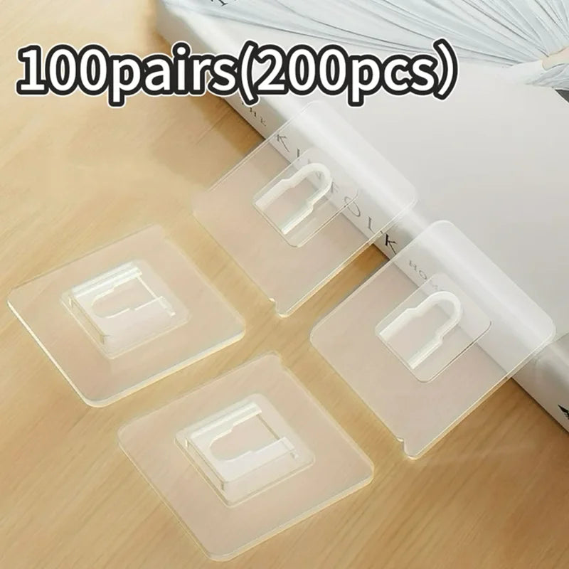 1-100Pairs Double-Sided Self Adhesive Wall Hooks Strong Sticky Transparent Traceless Kitchen Bedroom Wall Hook Storage Holders